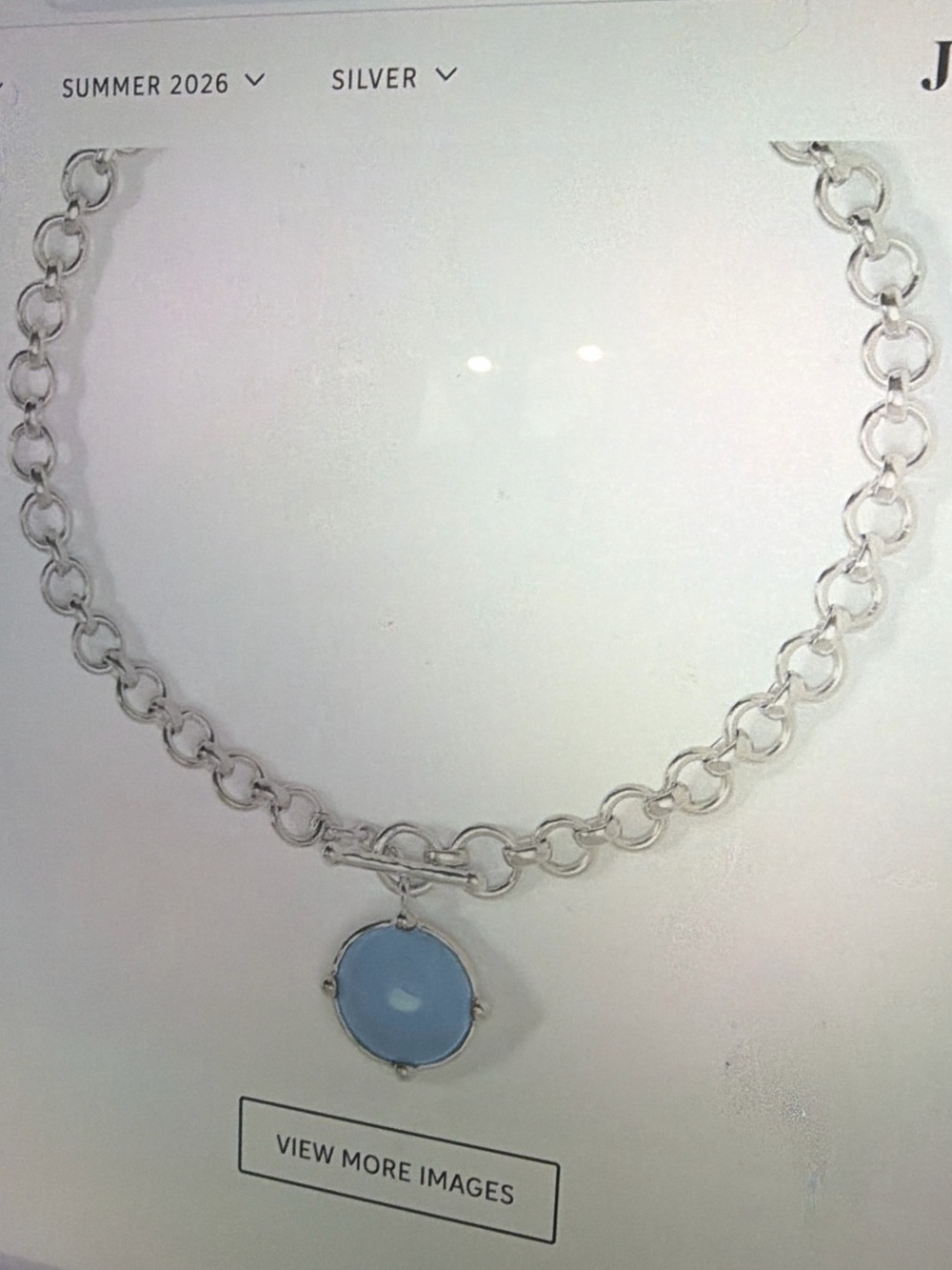 Sterling Silver Link Necklace with Pale Blue Round Pendant